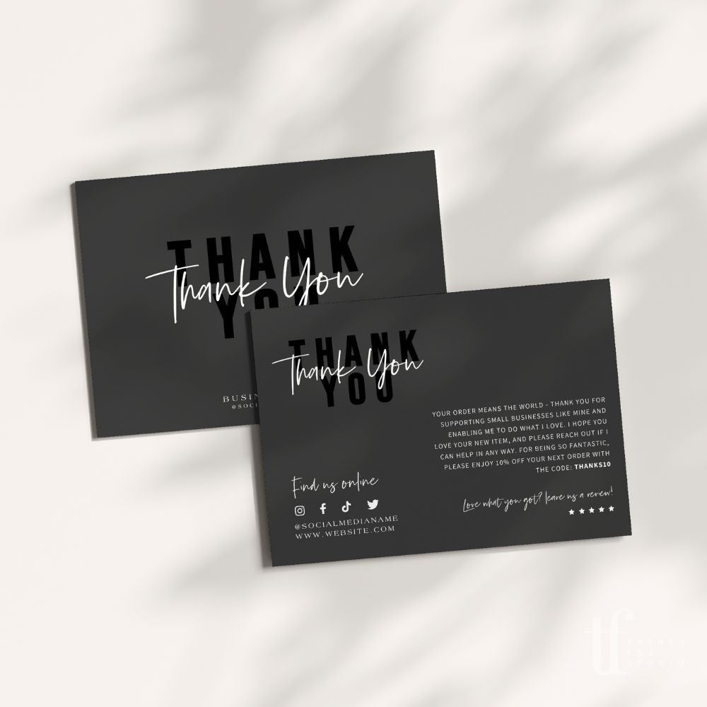 Modern Luxe Black Business Thank You Card Canva Template | Ashe - Trendy Fox Studio