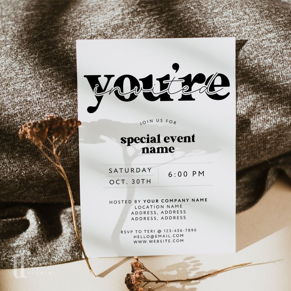 Modern Retro Business Invitation Canva Template - Trendy Fox Studio