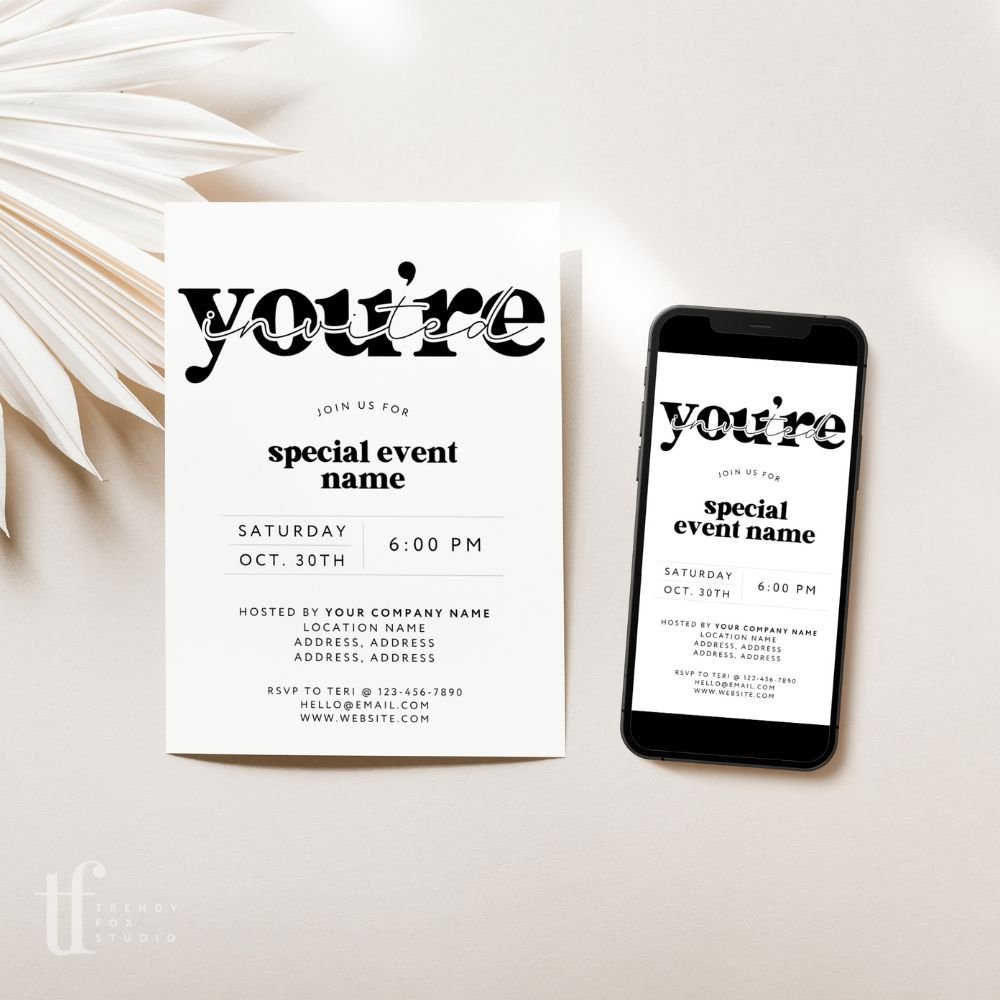 Modern Retro Business Invitation Canva Template - Trendy Fox Studio