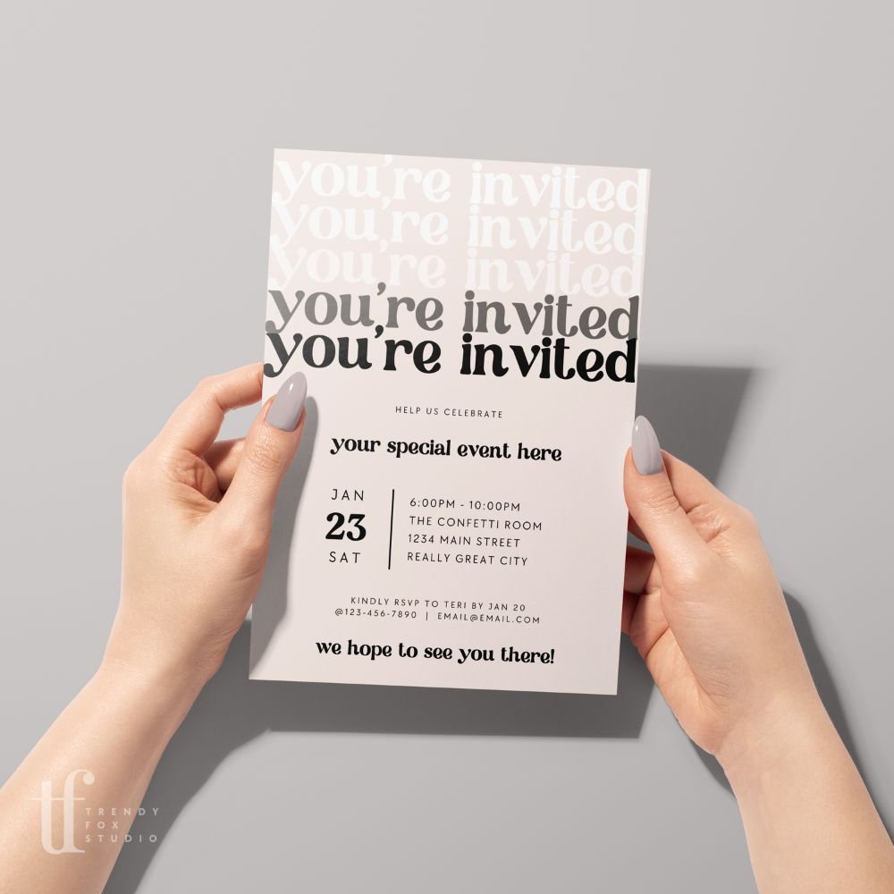 Neutral Retro Business Invitation Canva Template | Jace - Trendy Fox Studio