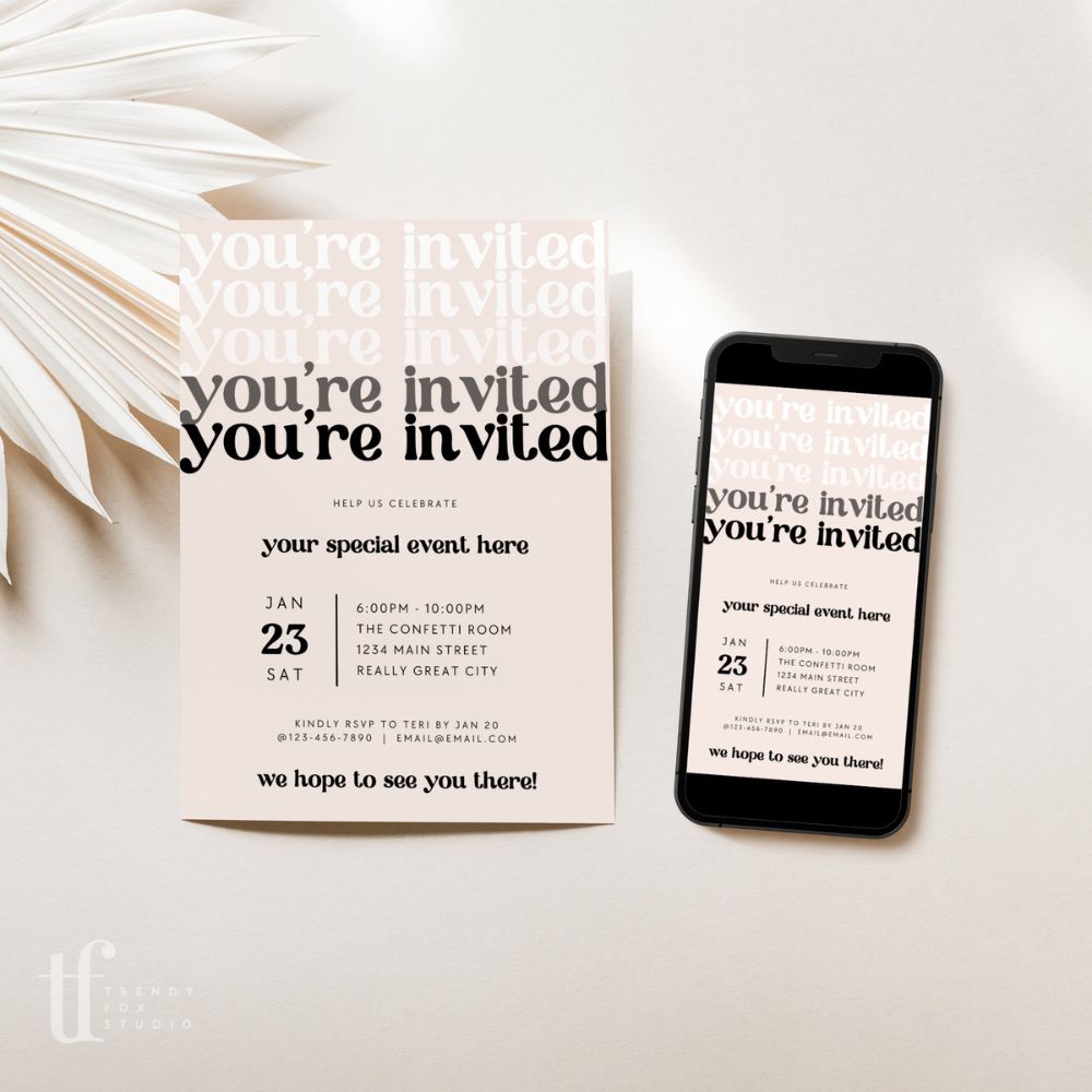 Neutral Retro Business Invitation Canva Template | Jace - Trendy Fox Studio