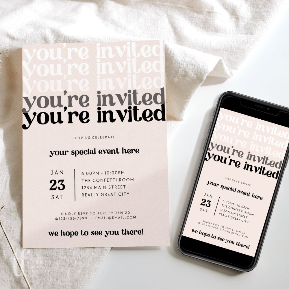 Neutral Retro Business Invitation Canva Template | Jace - Trendy Fox Studio