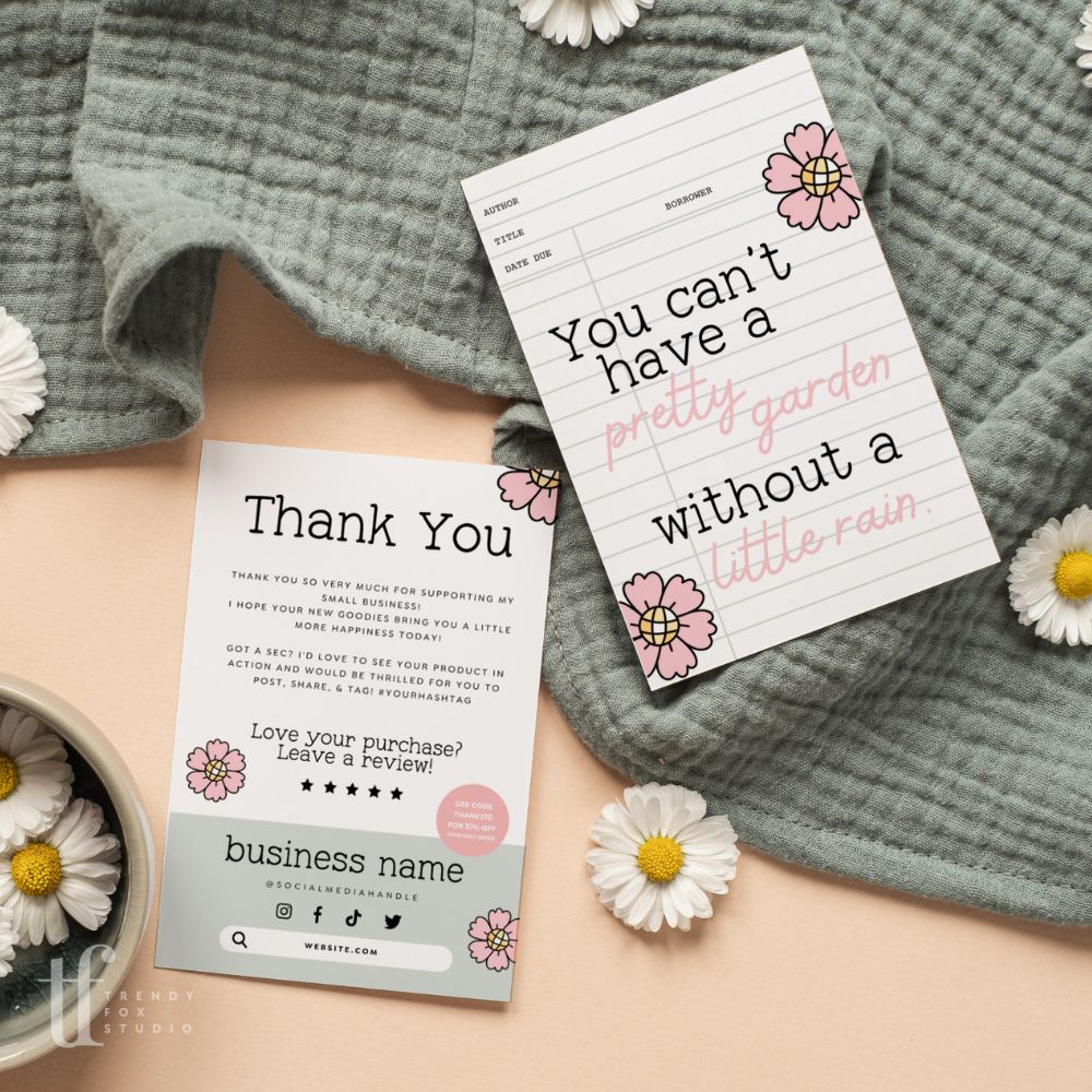 Positive Affirmation Book Library Card Business Thank You Card Canva Template - Trendy Fox Studio