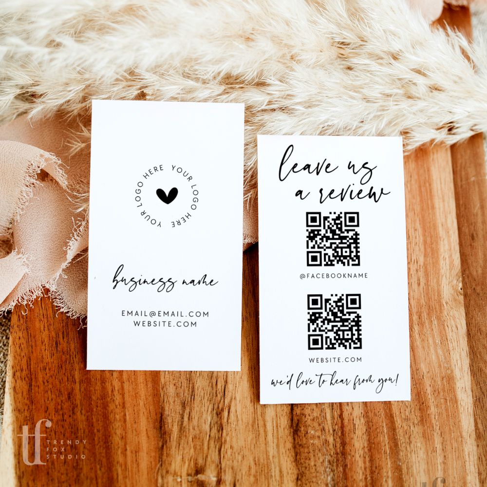 QR Code Leave Us A Review Us Business Card Canva Template| Vera - Trendy Fox Studio