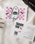 Retro Ghost Checkered Halloween Business Thank You Card Canva Template - Trendy Fox Studio