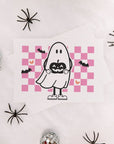 Retro Ghost Checkered Halloween Business Thank You Card Canva Template - Trendy Fox Studio