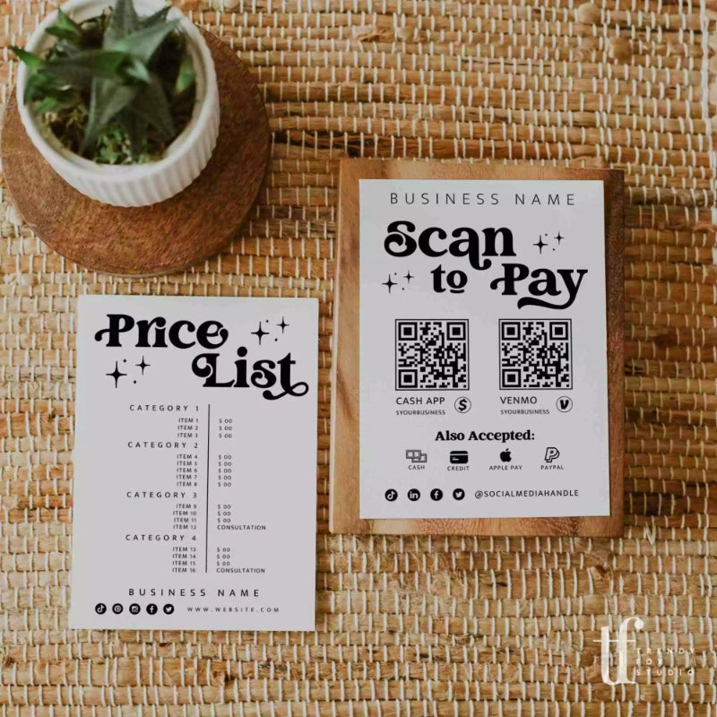 Retro Price List &amp; Scan to Pay Sign Canva Template | Dani