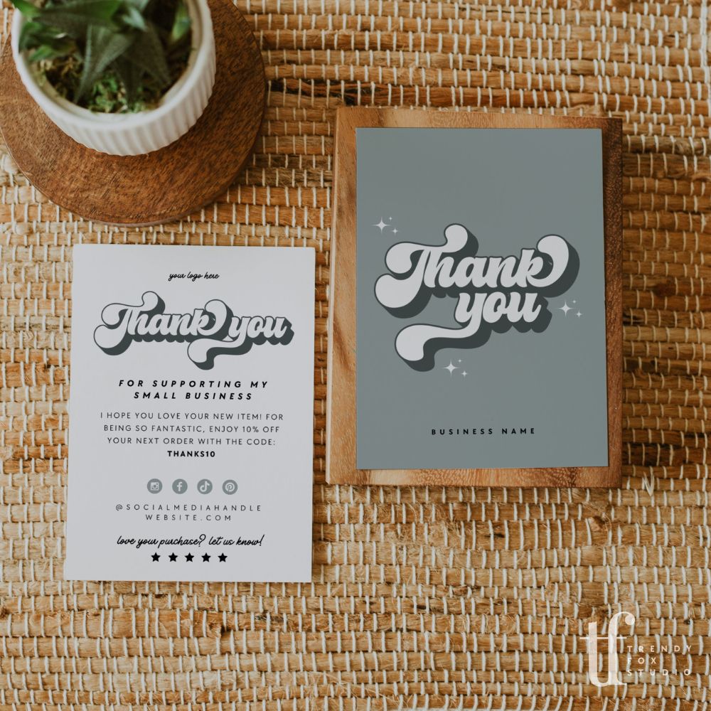 Retro Sage Business Thank You Card Canva Template - Trendy Fox Studio