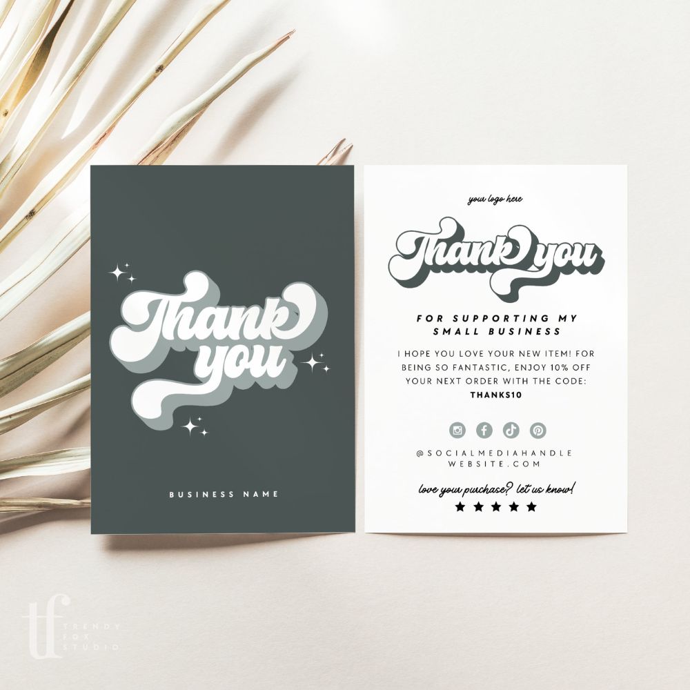 Retro Sage Business Thank You Card Canva Template - Trendy Fox Studio