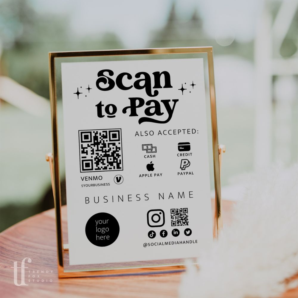 Retro Scan to Pay Sign, Accepted Payments Sign Canva Template | Dani - Trendy Fox Studio