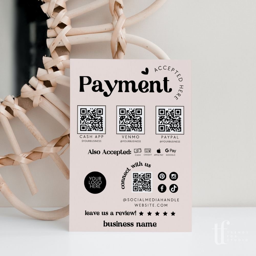 Retro Scan to Pay Sign, Accepted Payments Sign Canva Template | Jace - Trendy Fox Studio