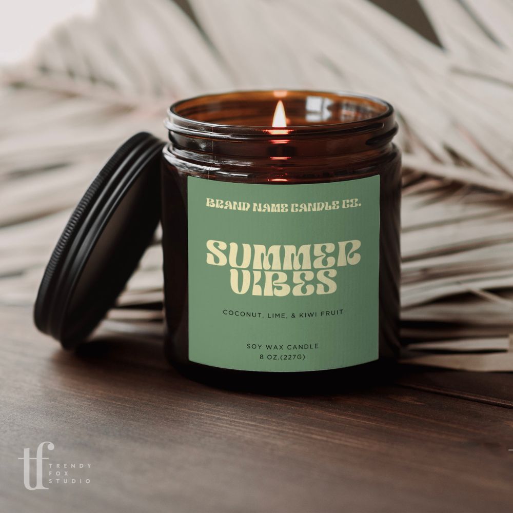 Retro Summer Bold Candle Label Canva Template - Trendy Fox Studio