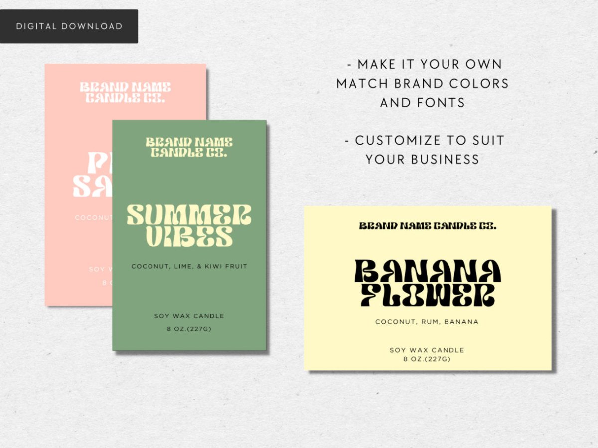 Retro Summer Bold Candle Label Canva Template - Trendy Fox Studio