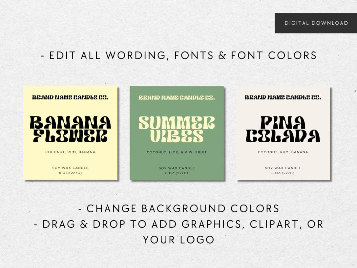 Retro Summer Bold Candle Label Canva Template - Trendy Fox Studio