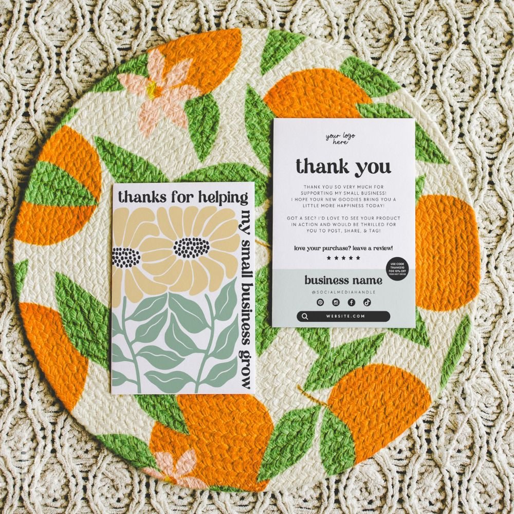 Retro Sunflower Business Thank You Card Canva Template - Trendy Fox Studio