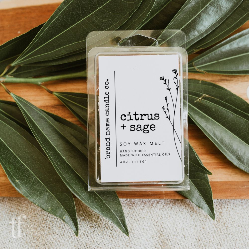 Rustic Minimal Wax Melt Clamshell Label Canva Template | Landry - Trendy Fox Studio