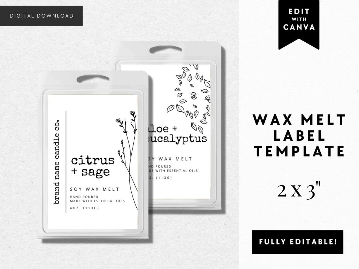 Rustic Minimal Wax Melt Clamshell Label Canva Template | Landry - Trendy Fox Studio