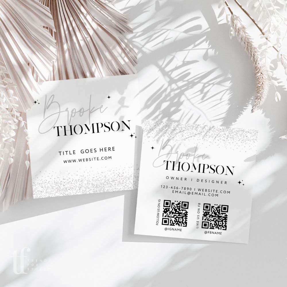 Square Business Card with QR Code Canva Template, Glitter Disco Theme - Trendy Fox Studio