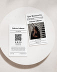 Unique Newspaper Photo Business Card with QR Code Canva Template - Trendy Fox Studio