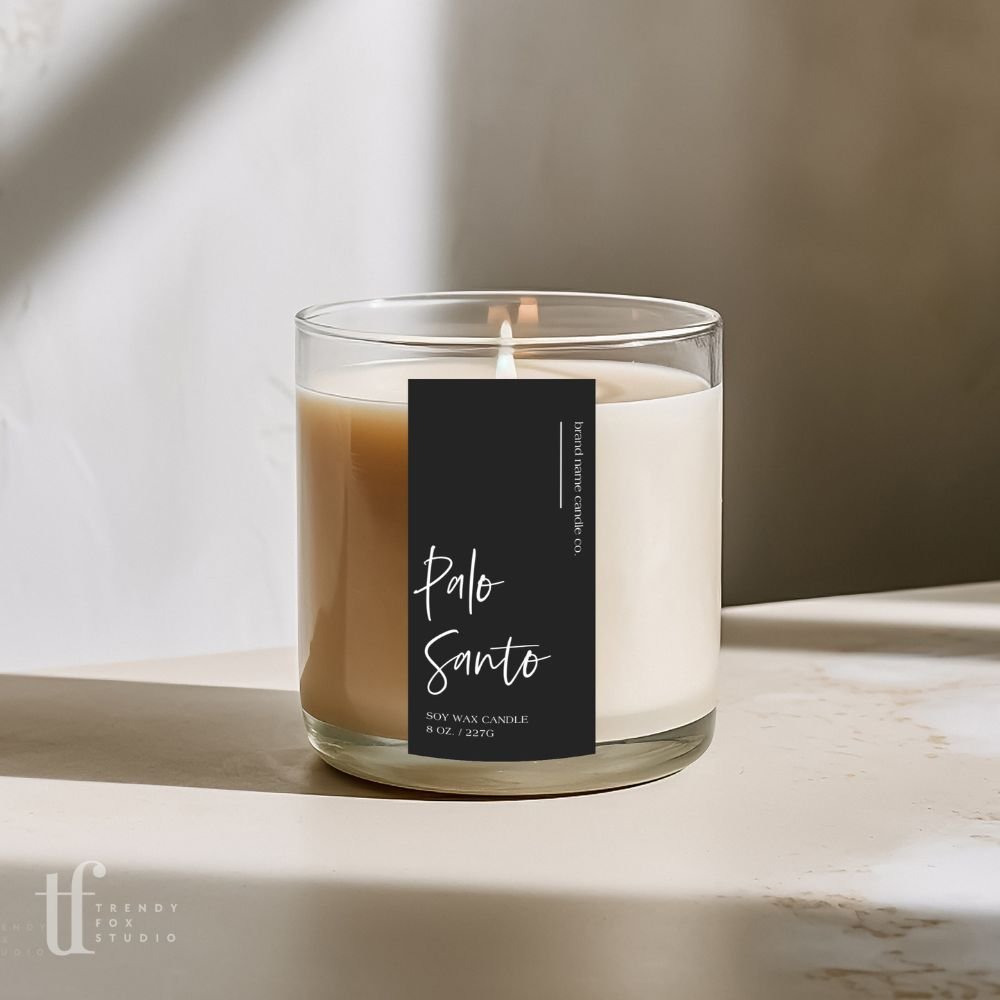 Vertical Thin Black Candle Label Canva Template | Ashe - Trendy Fox Studio