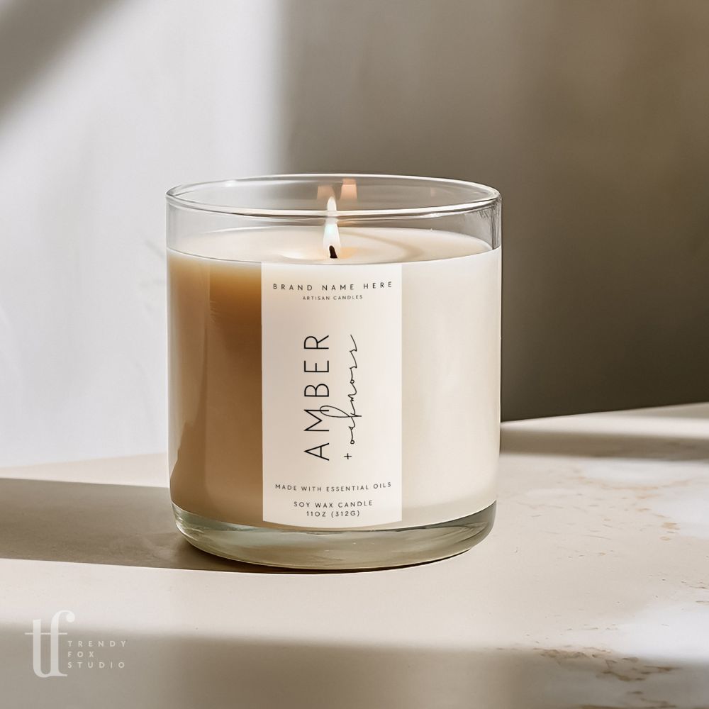 Vertical Thin Modern Minimal Candle Label Canva Template | Stella - Trendy Fox Studio