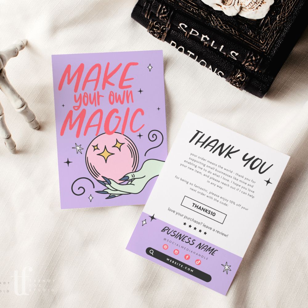 Witchy Halloween Business Thank You Card Canva Template | Made with Magic Witch - Trendy Fox Studio