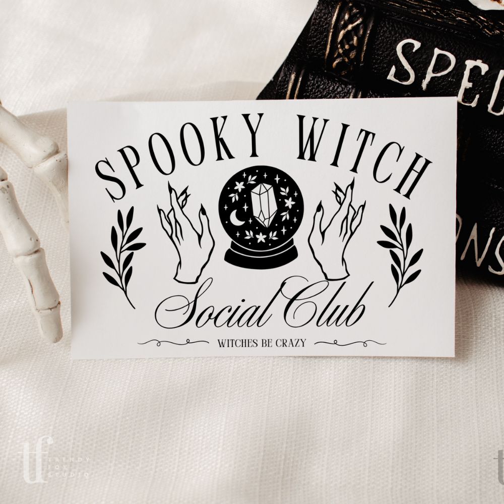 Witchy Halloween Social Club Business Thank You Card Canva Template | Witch Vibes - Trendy Fox Studio