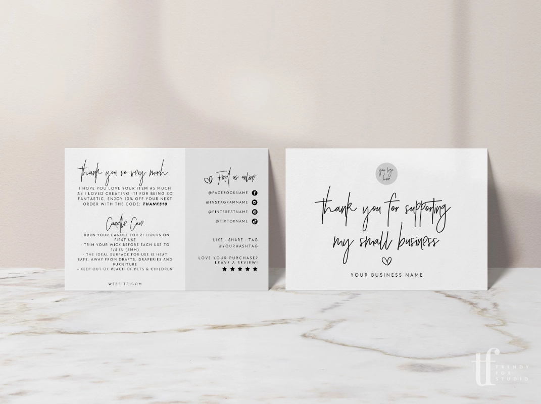 Modern Minimalist Candle Care Card Canva Template