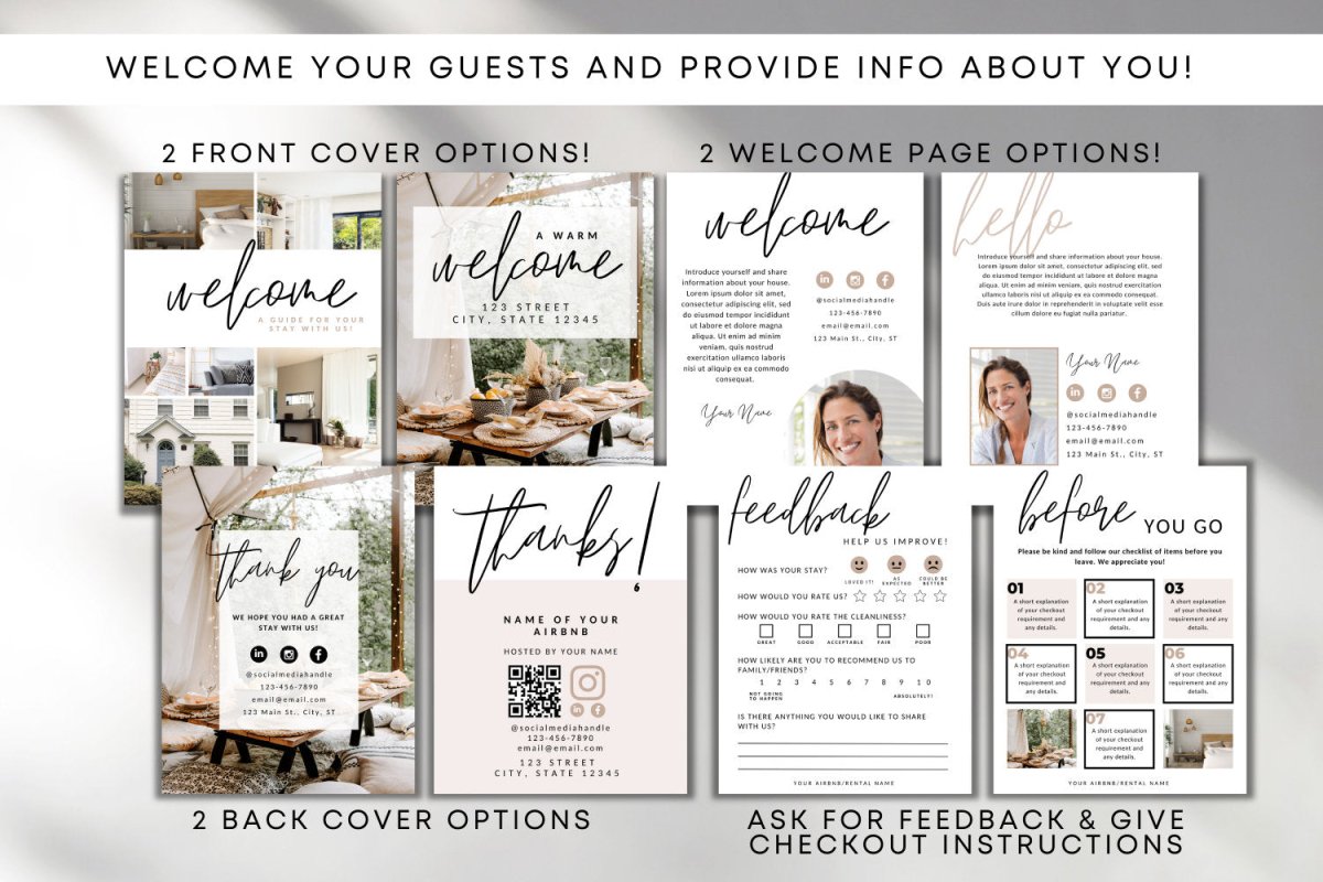 Airbnb Welcome Guide, Editable House Manual, Host Guidebook Printable, VRBO Vacation Rental Book - Trendy Fox Studio