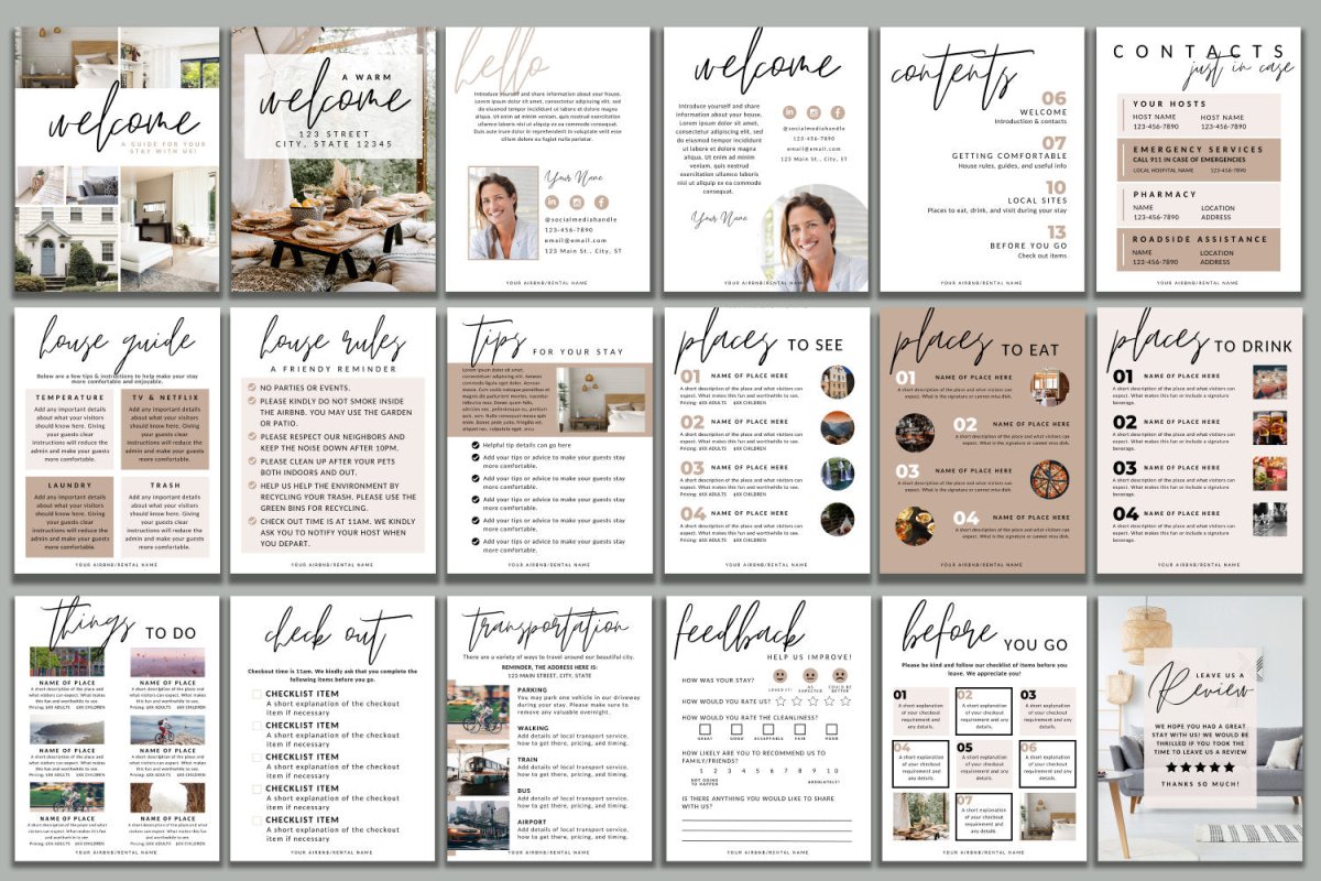 Airbnb Welcome Guide, Editable House Manual, Host Guidebook Printable, VRBO Vacation Rental Book - Trendy Fox Studio