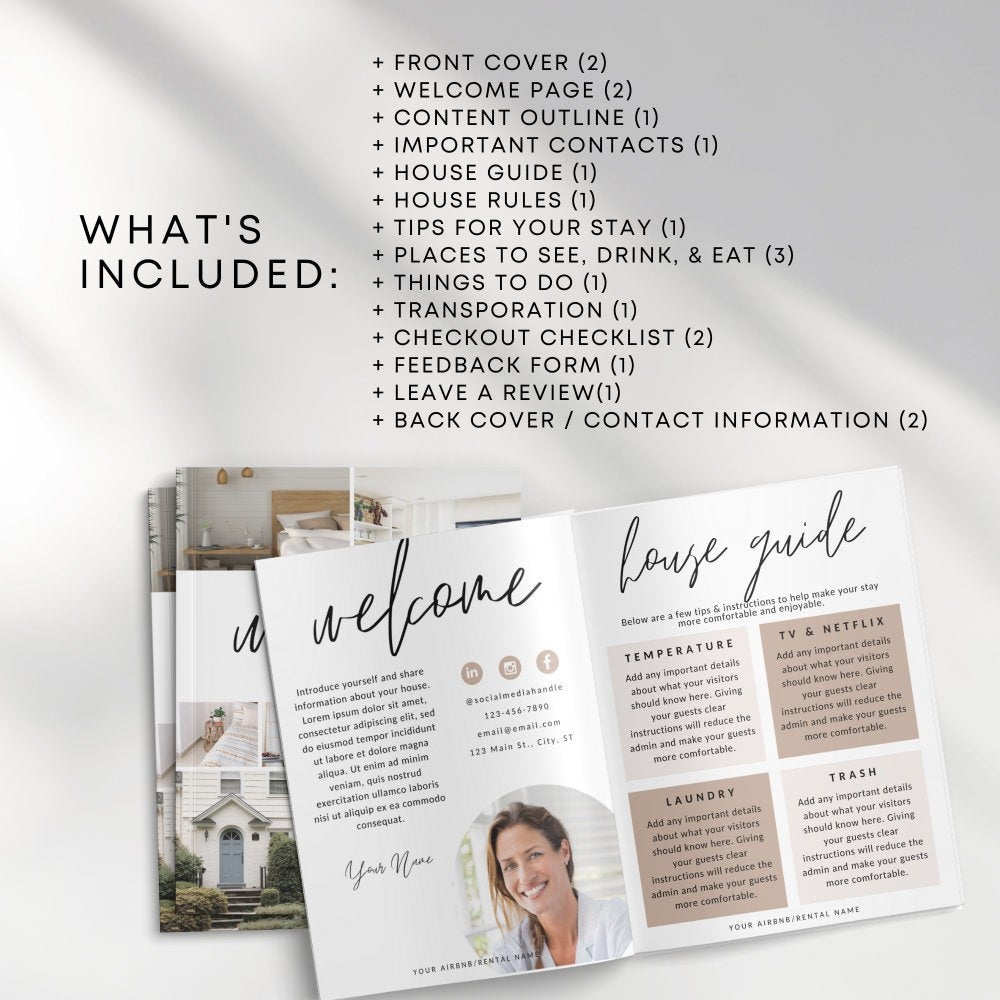 Airbnb Welcome Guide, Editable House Manual, Host Guidebook Printable, VRBO Vacation Rental Book - Trendy Fox Studio