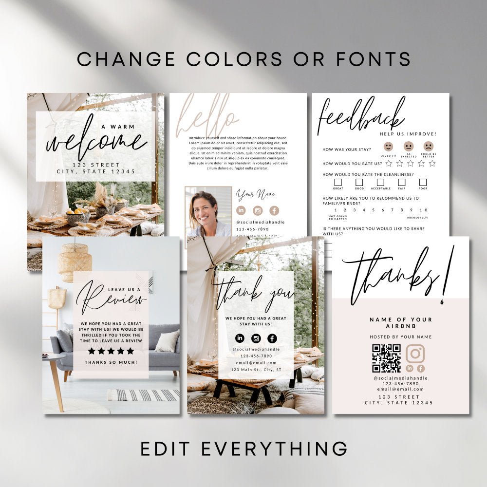 Airbnb Welcome Guide, Editable House Manual, Host Guidebook Printable, VRBO Vacation Rental Book - Trendy Fox Studio