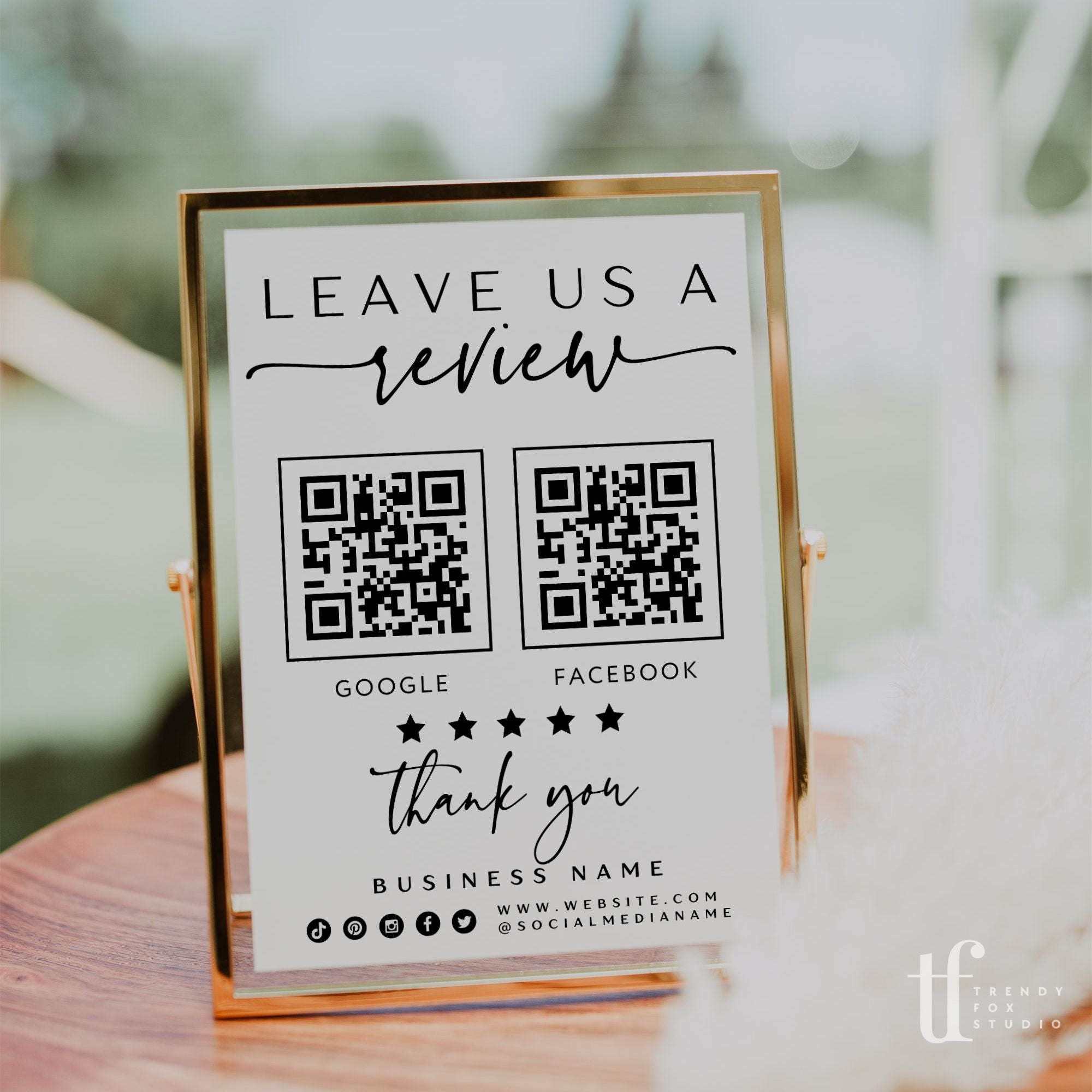 Ask For A Review Sign Canva Template Vera Trendy Fox Studio