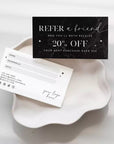 Black Modern Elegant Refer A Friend Discount Card Canva Template | Dash - Trendy Fox Studio