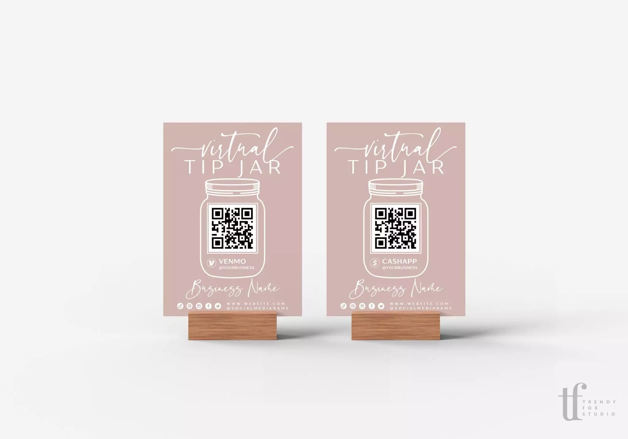 Blush Virtual Tip Jar QR Code Sign Canva Template Vera Trendy Fox blush-virtual-tip-jar-qr-code-sign-canva-template-vera-trendy-fox