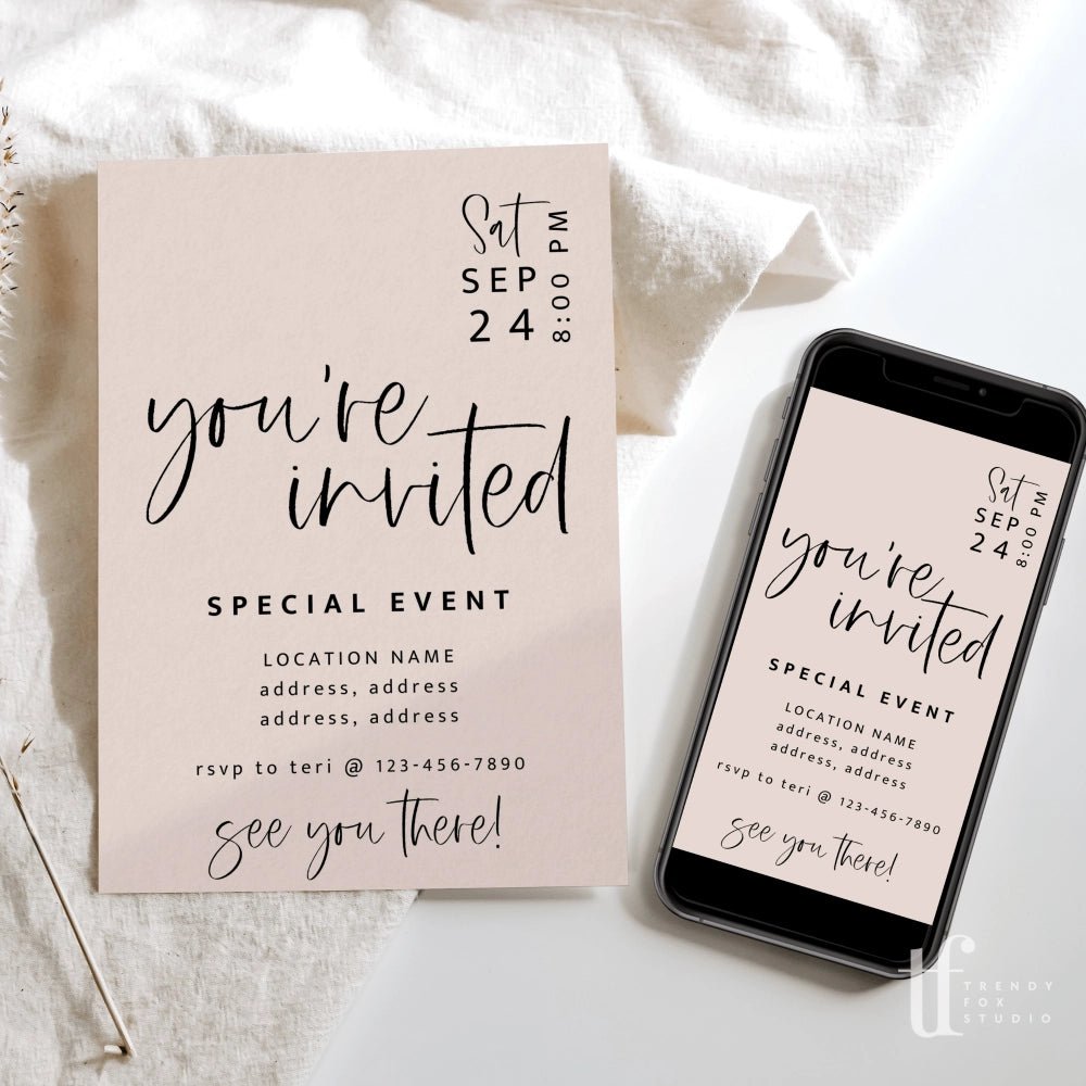 Boho Business Invitation Canva Template | Gwen - Trendy Fox Studio