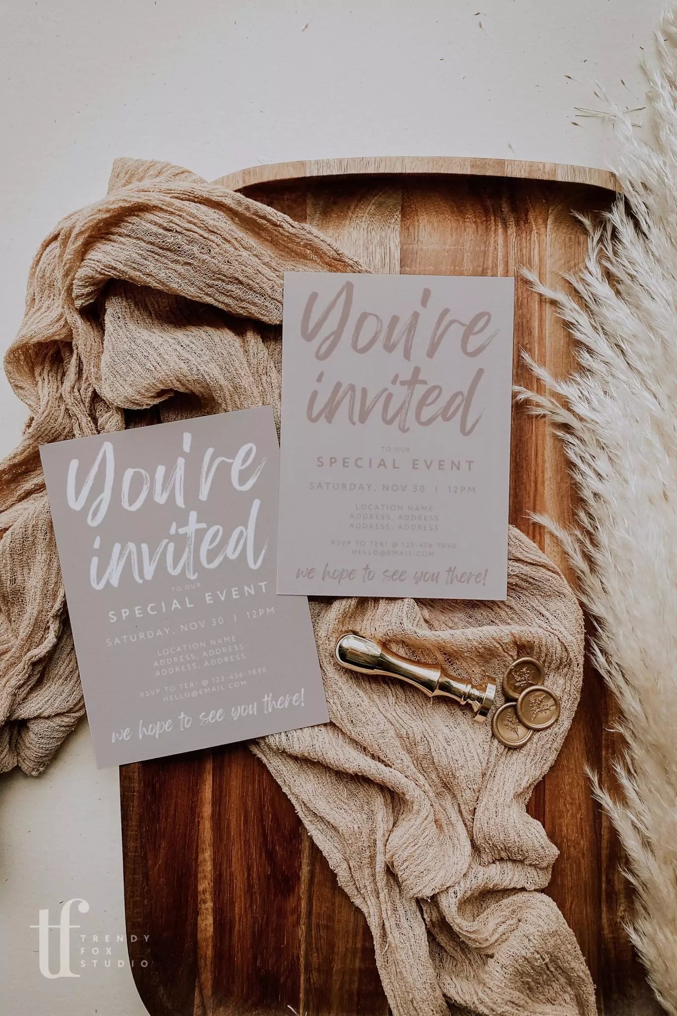 Boho Business Invitation Canva Template | Loxli - Trendy Fox Studio