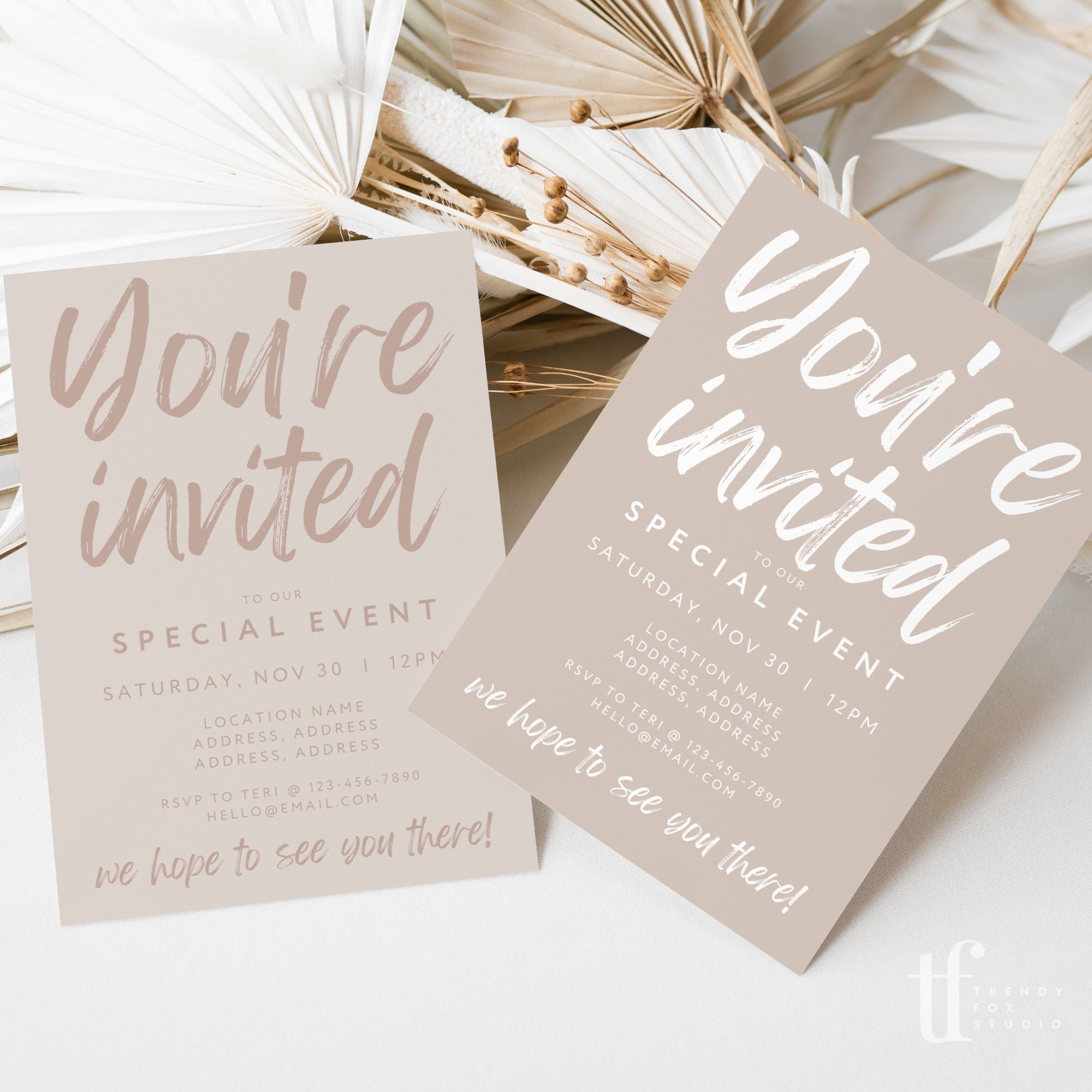 Boho Business Invitation Canva Template | Loxli - Trendy Fox Studio