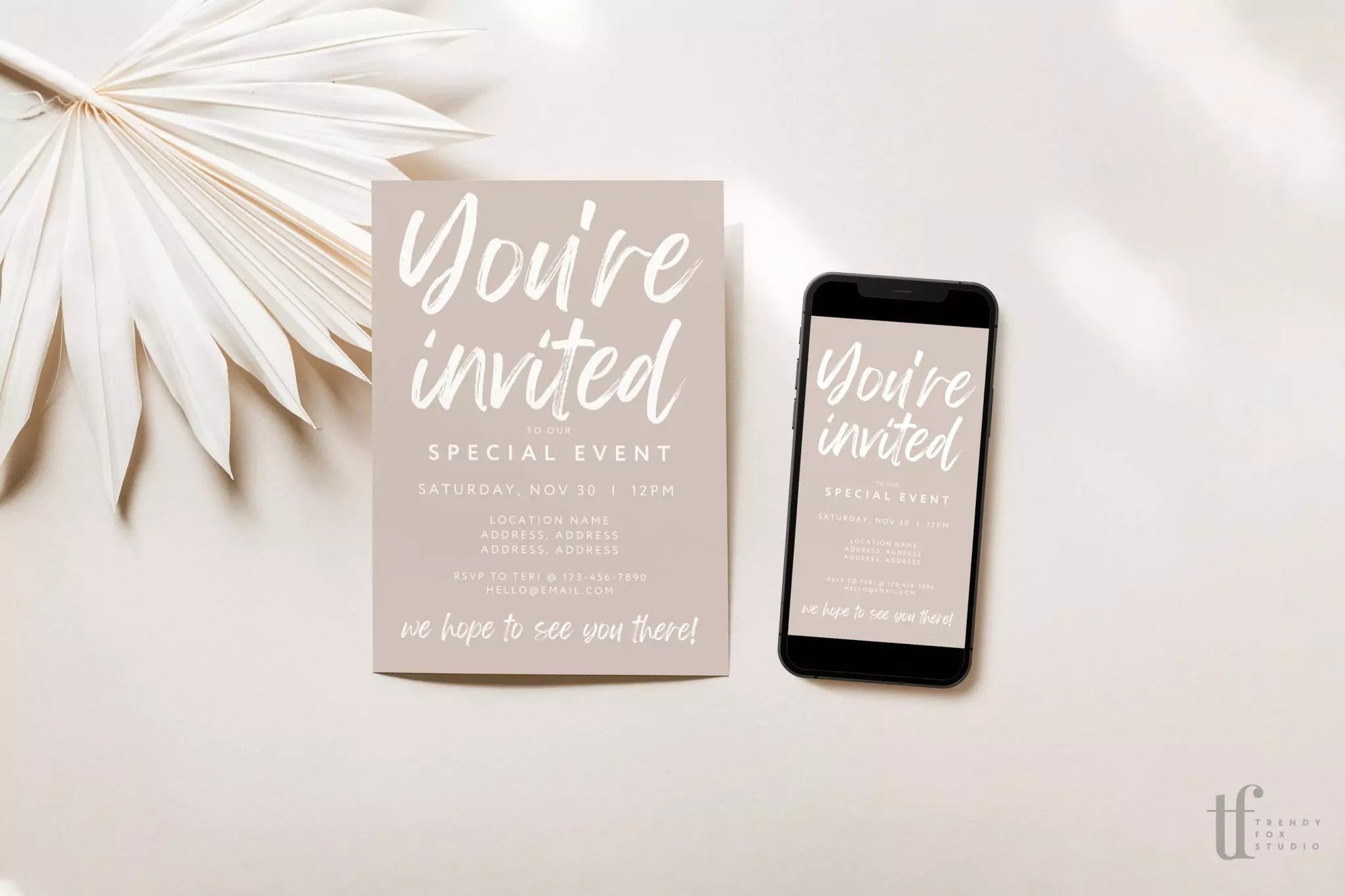 Boho Business Invitation Canva Template | Loxli - Trendy Fox Studio