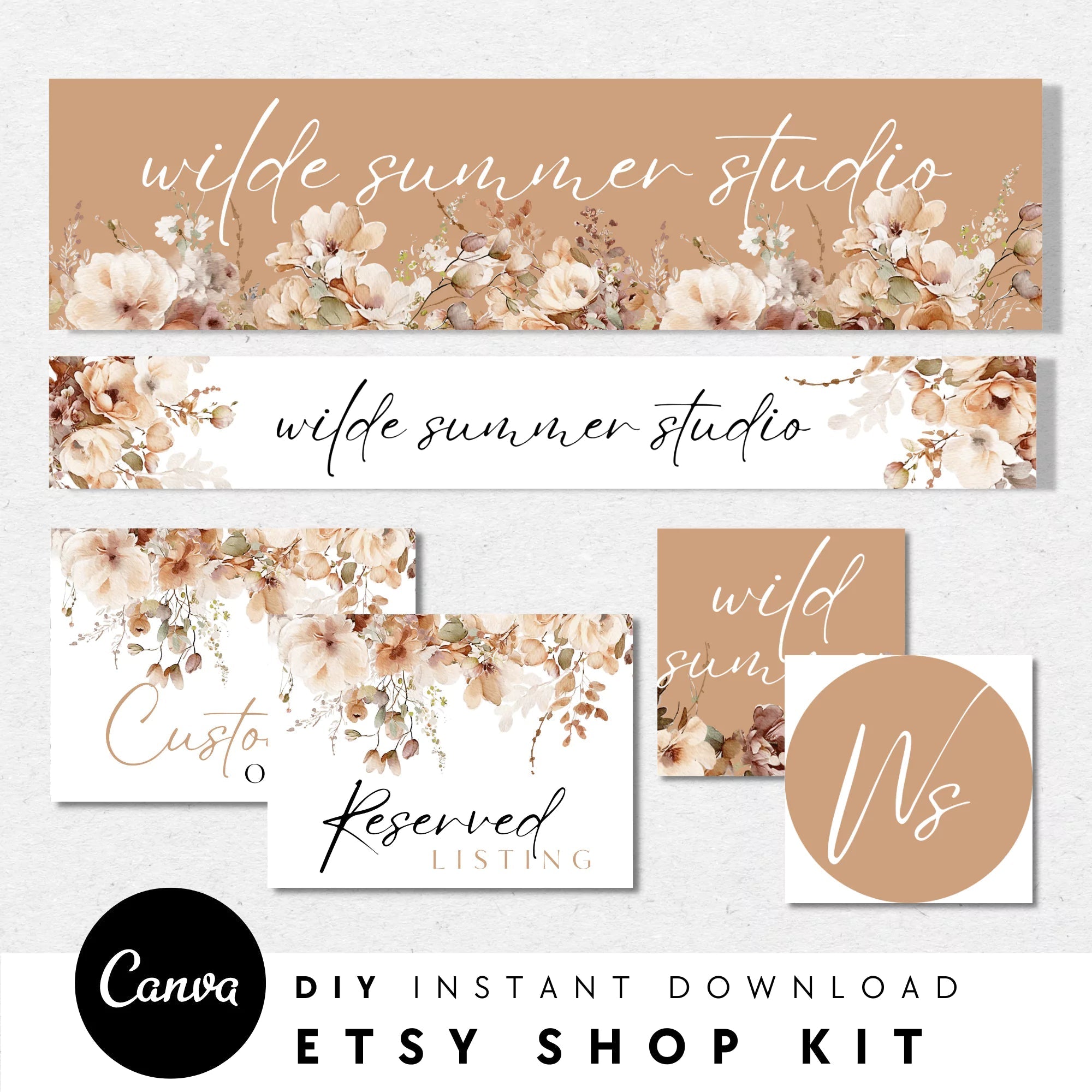 Boho Etsy Shop Kit Canva Template | Etsy Banner, Listing Photos, Icon | Clove - Trendy Fox Studio