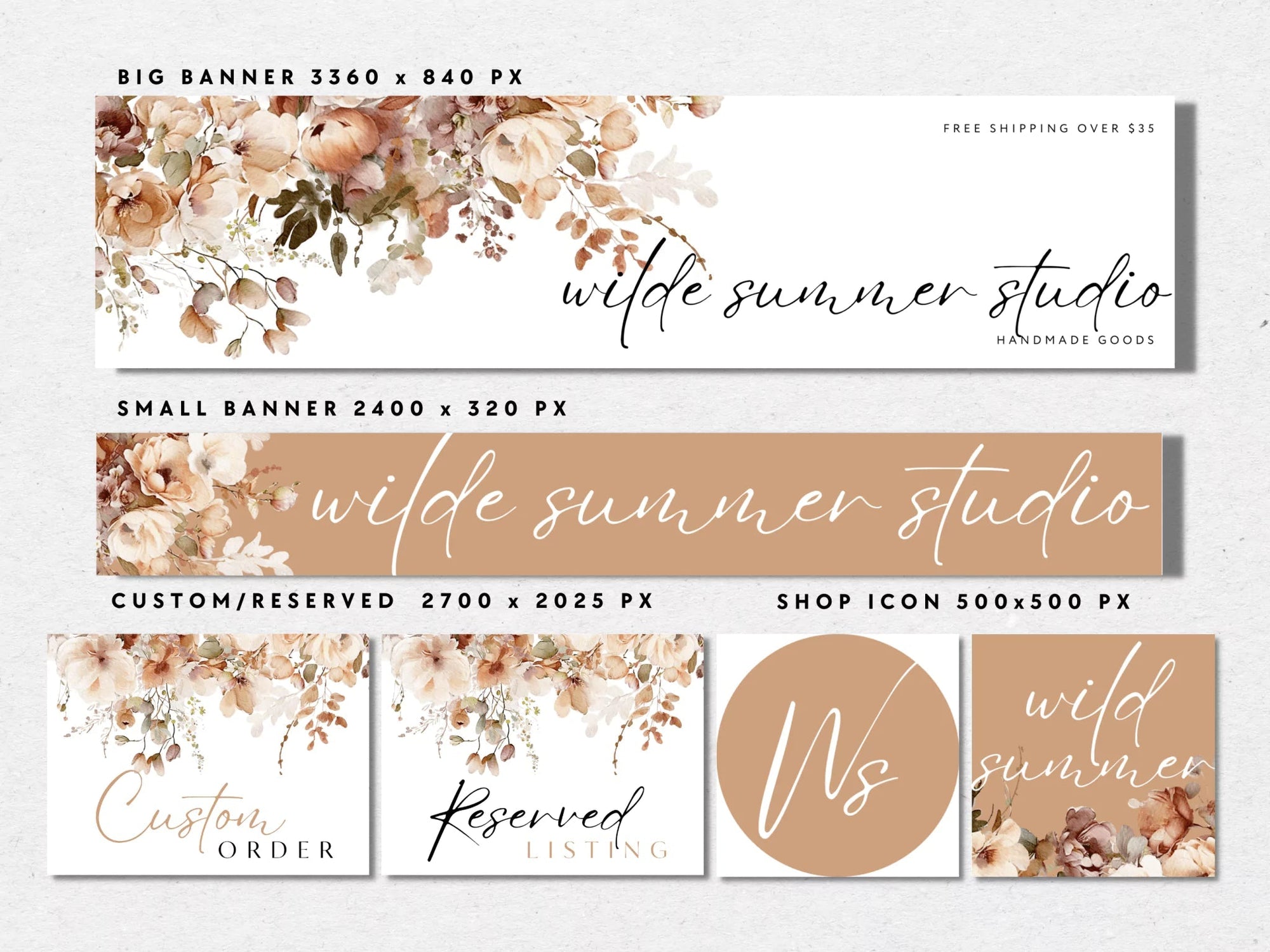 Boho Etsy Shop Kit Canva Template | Etsy Banner, Listing Photos, Icon | Clove - Trendy Fox Studio