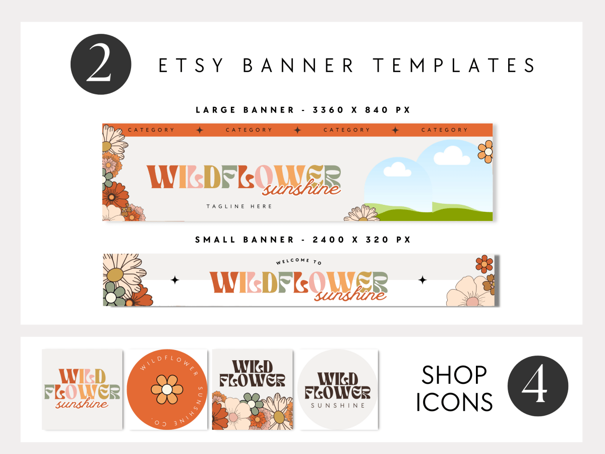 Boho Groovy 70s Etsy Shop Kit Canva Template | Etsy Banner, Listing Photos, Icon | Sol - Trendy Fox Studio