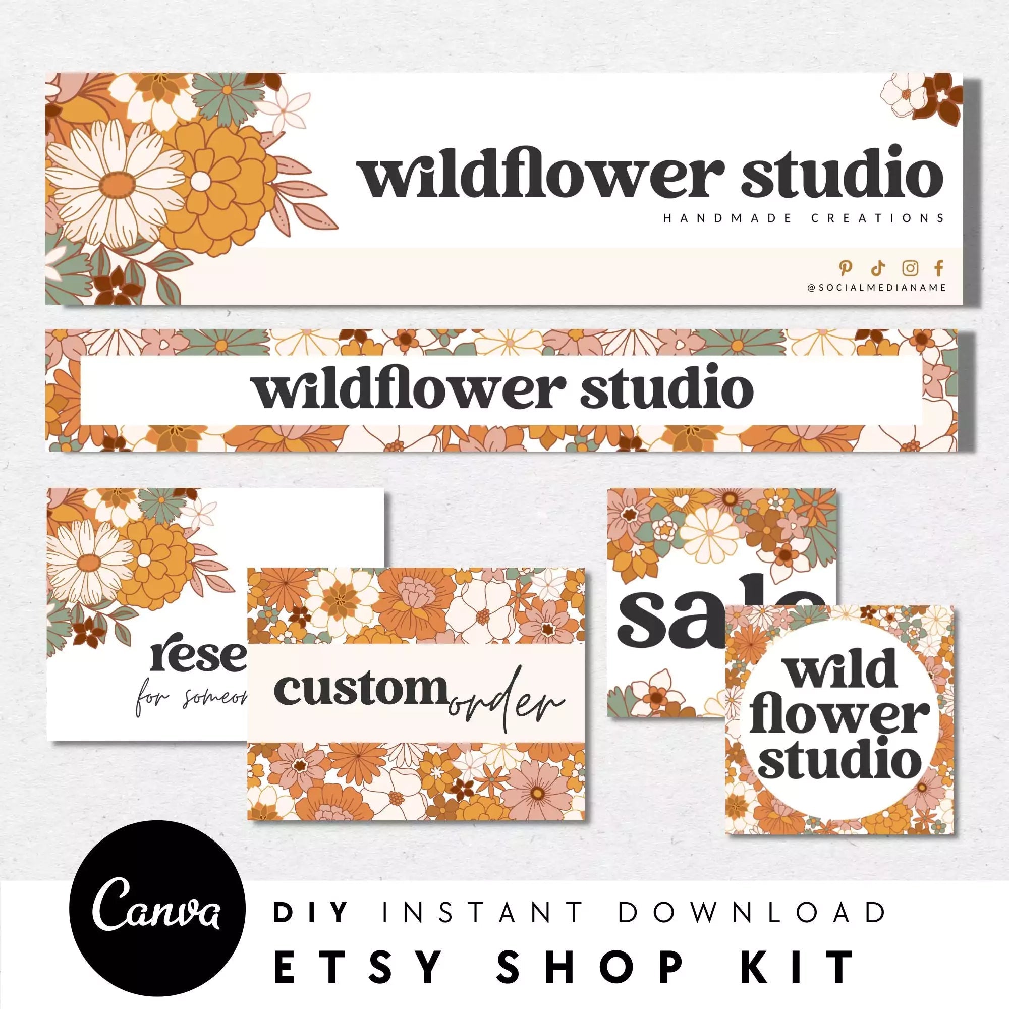 Boho Groovy Etsy Shop Kit Canva Template | Etsy Banner, Listing Photos, Icon | Dani - Trendy Fox Studio