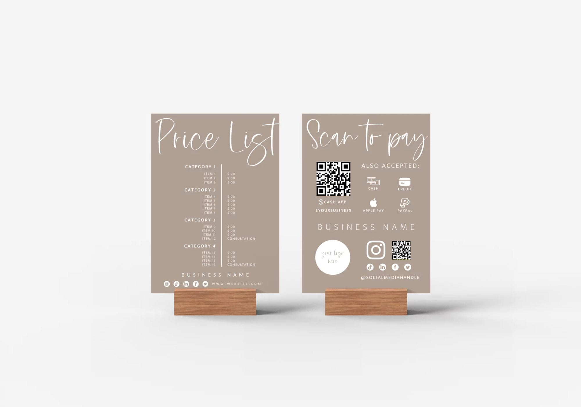 Boho Price List &amp; Scan to Pay Sign Canva Template | Gwen - Trendy Fox Studio