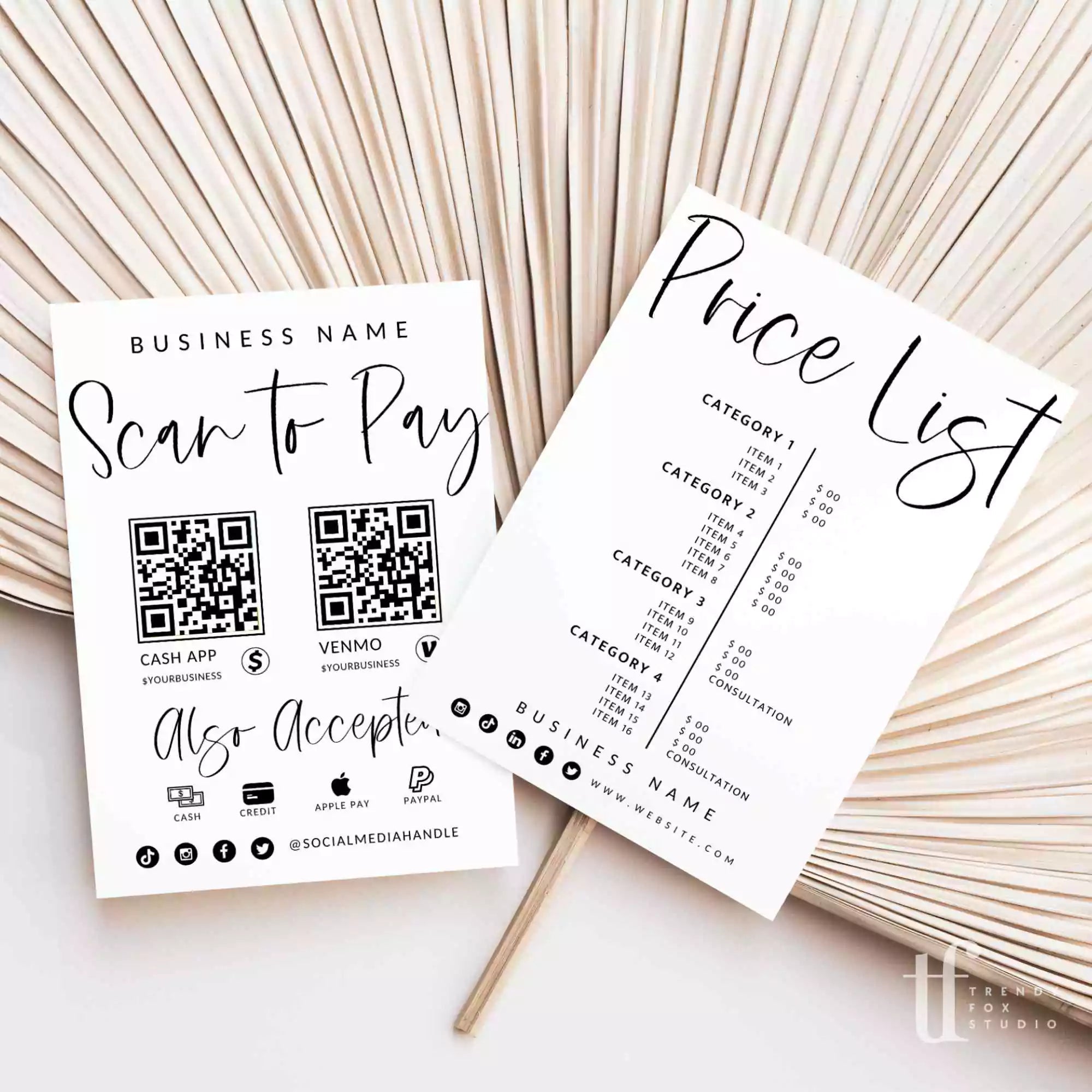 Boho Price List & Scan to Pay Sign Canva Template | Gwen - Trendy Fox ...