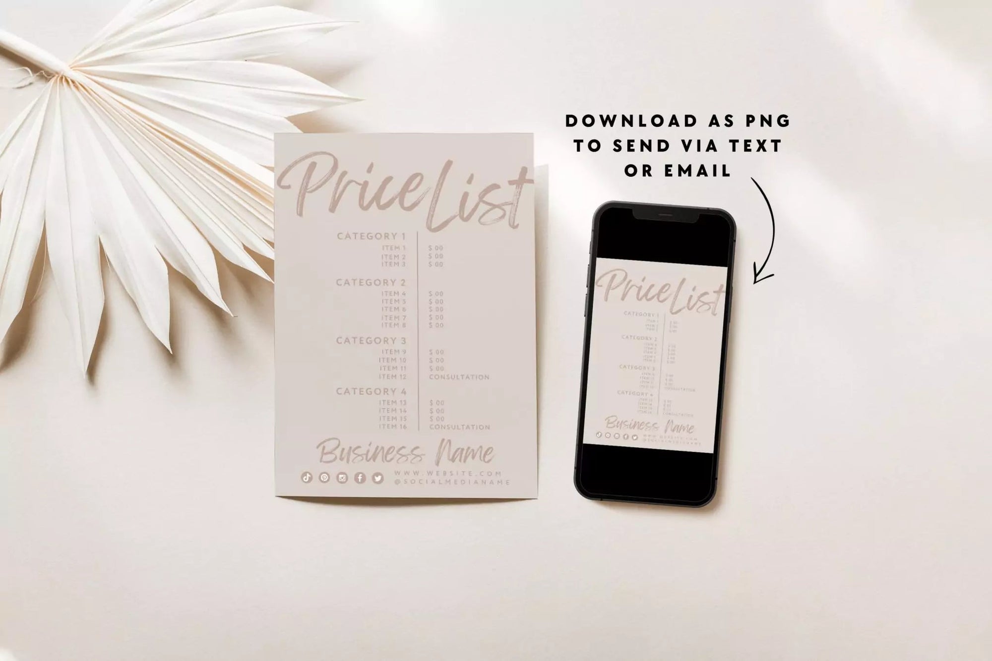 Boho Price List & Scan to Pay Sign Canva Template | Loxli - Trendy Fox Studio