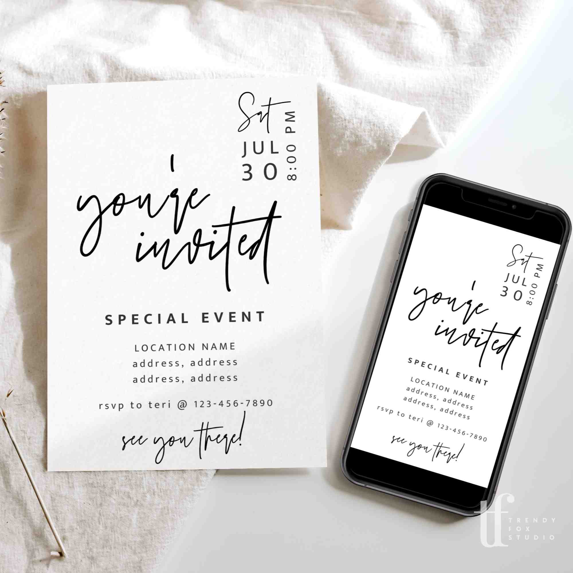 Business Invitation | Canva Template | Skye - Trendy Fox Studio