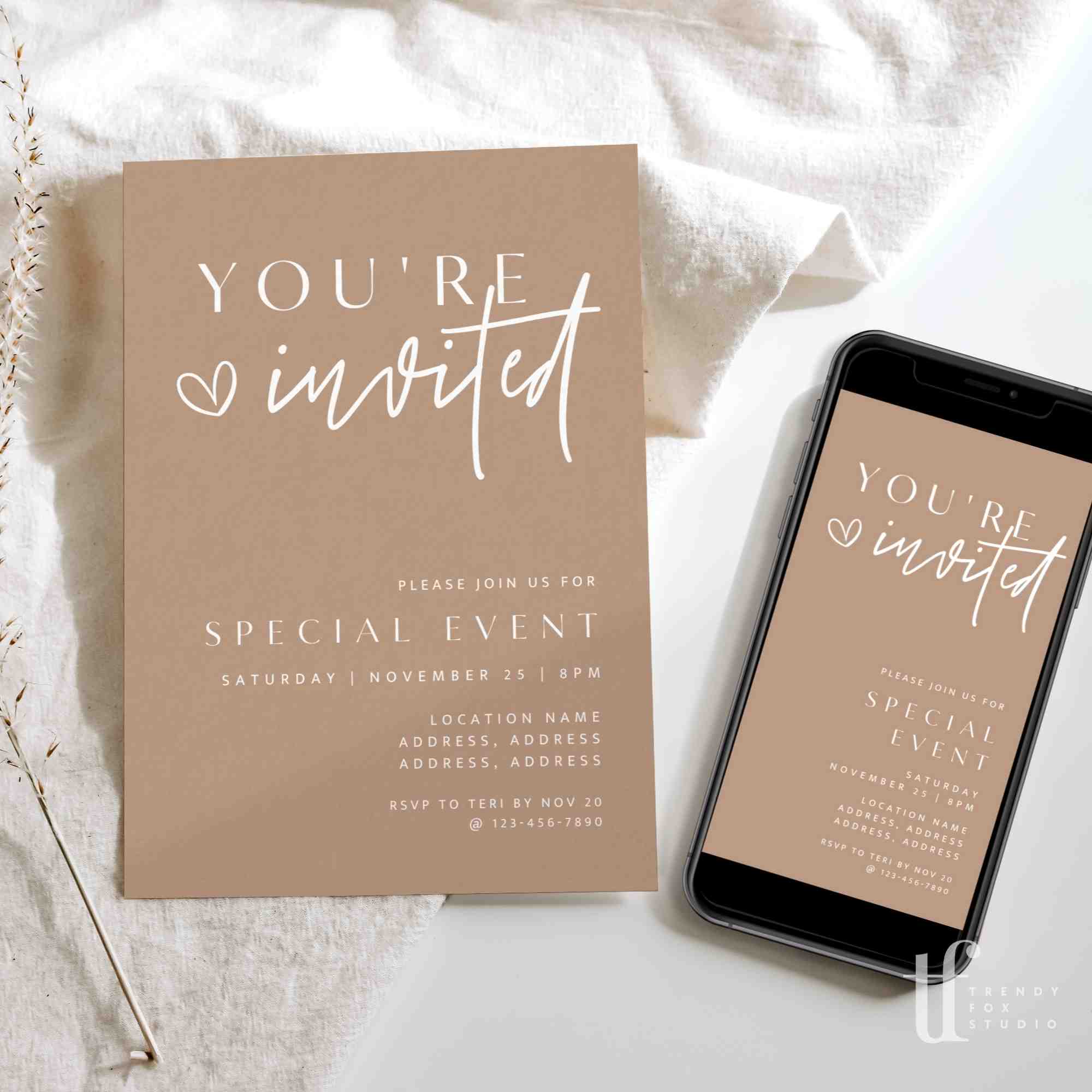 Business Invitation | Canva Template | Skye - Trendy Fox Studio