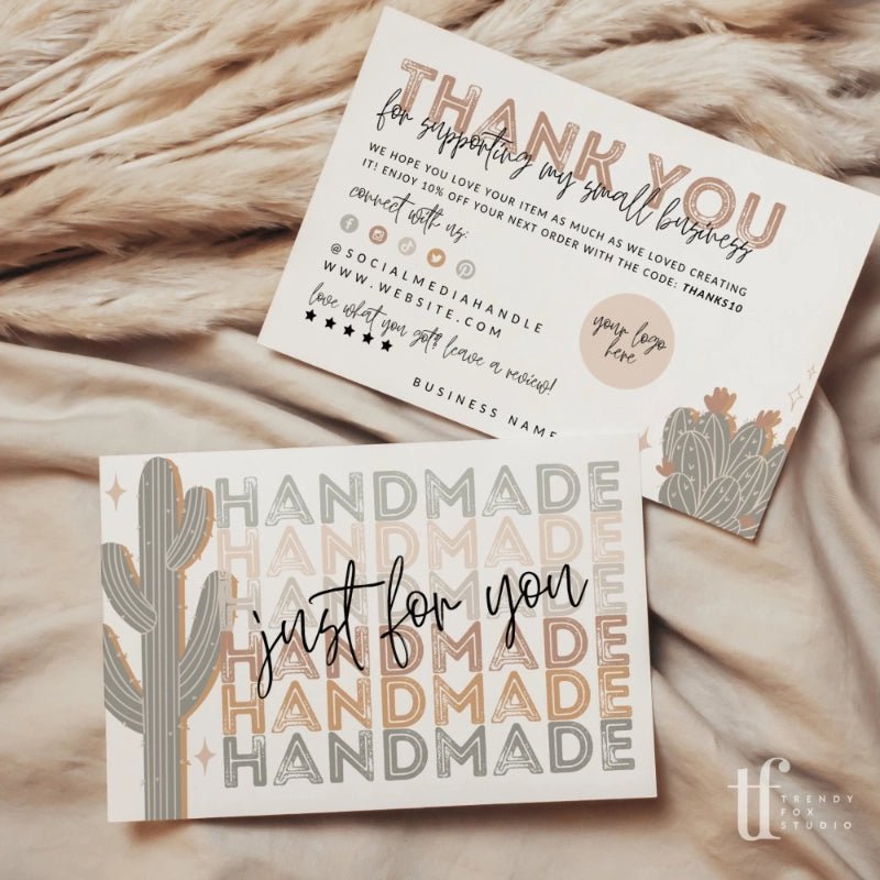 Business Thank You Card Canva Template | Western Desert Cactus - Trendy Fox Studio