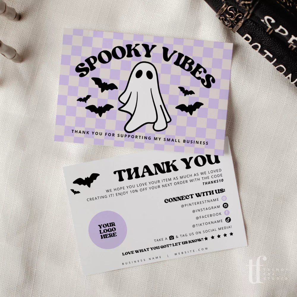 Checkered Halloween Business Thank You Card Editable Canva Template | Order Thank You, Halloween Printable Groovy Spooky Ghost - Trendy Fox Studio checkered-halloween-business-thank-you-card-editable-canva-template-order-thank-you-halloween-printable-groovy-spooky-ghost-trendy-fox-studio